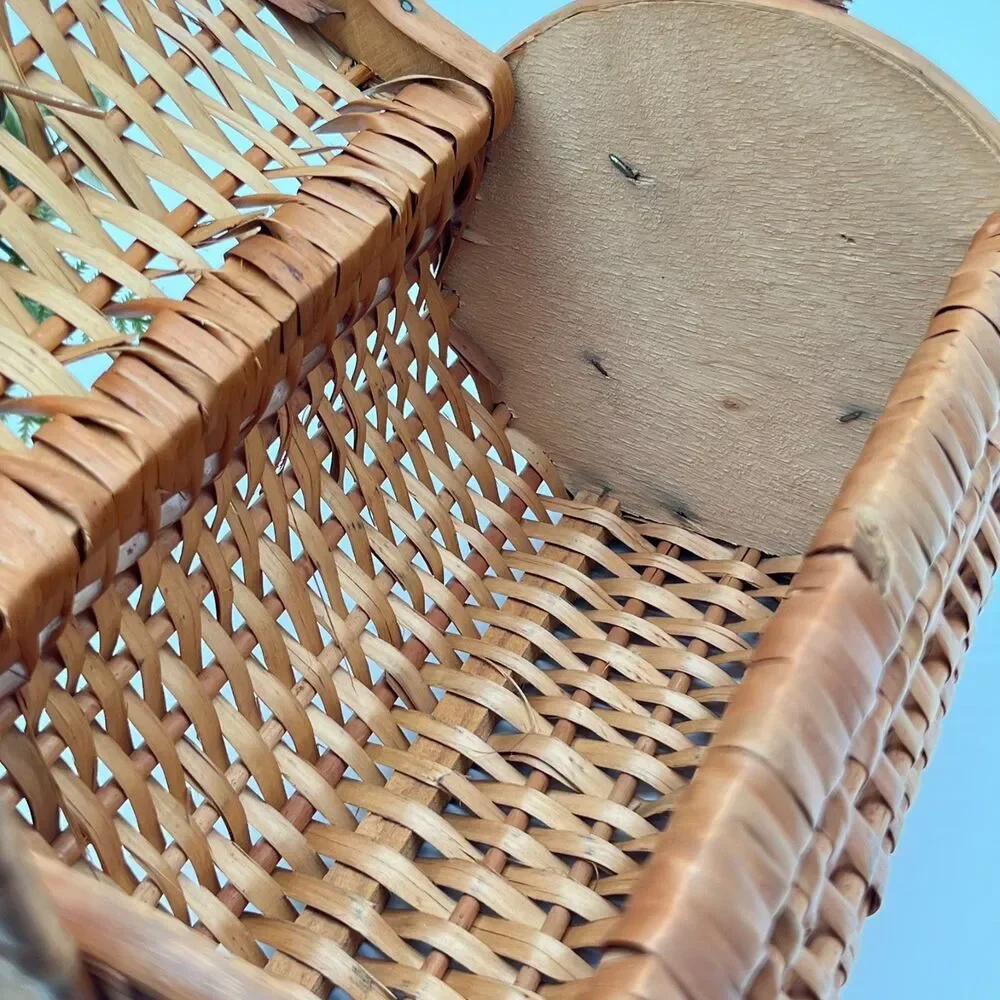 Vintage Wicker Basket Handbag Floral Accent Purse Cottagecore Garden Party 1950s